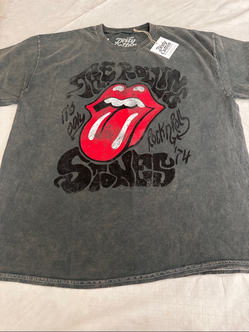 The Rolling Stones Tongue Graphic Tee with Rhinestones- Red & Black